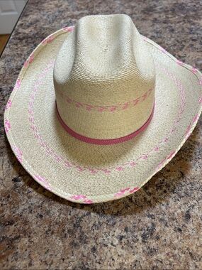 Straw Cowboy Hat with Pink Trim - Kids
